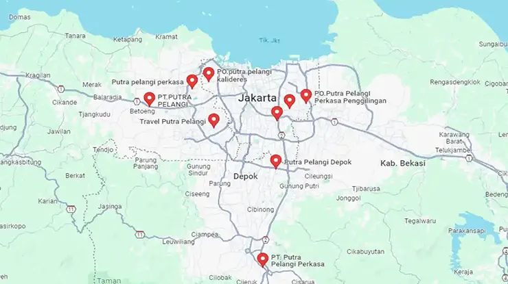 Lokasi Agen Bus PO Putra Pelangi Jabodetabek