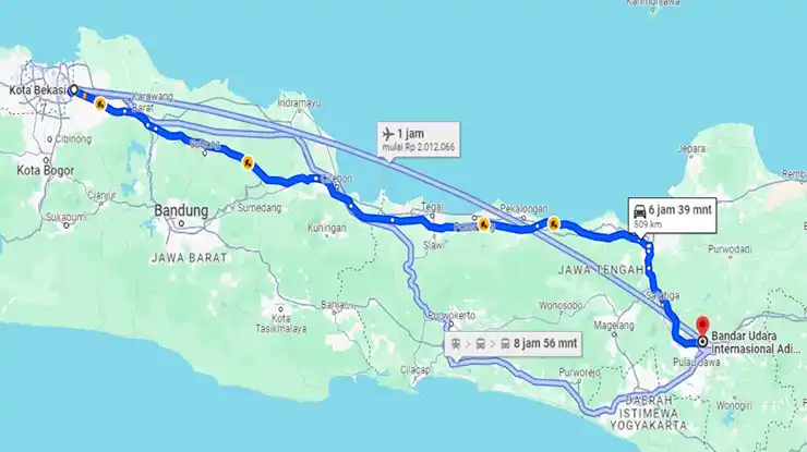 Rute Bekasi Bandara Adi Sucipto