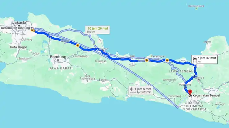 Rute Cibitung Tempel Sleman