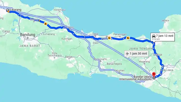 Rute Cikarang Bandara Adi Sucipto