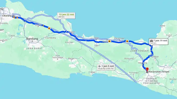 Rute Cikarang Tempel Sleman