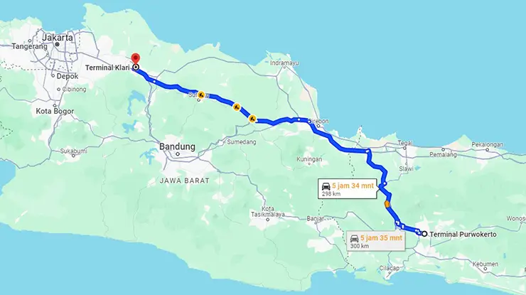 Rute Bus Sinar Jaya Purwokerto Karawang