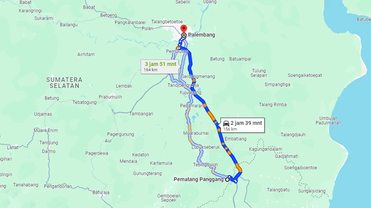 Rute DAMRI Pematang Panggang Palembang