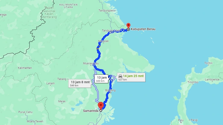 Rute Perjalanan Bus DAMRI Samarinda Berau