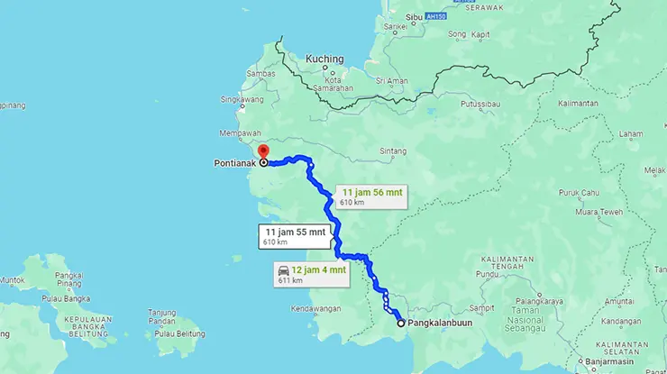 Rute Bus DAMRI Pangkalan Bun Pontianak