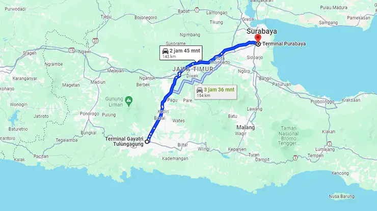 Rute Bus Harapan Jaya Tulungagung Surabaya