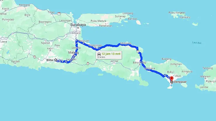 Rute MTrans Blitar Denpasar