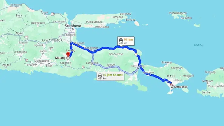 Rute MTrans Denpasar Malang