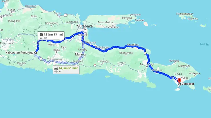 Rute MTrans Ponorogo Denpasar