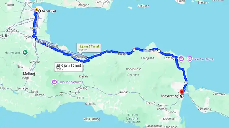 Rute Bus Akas Surabaya Banyuwangi